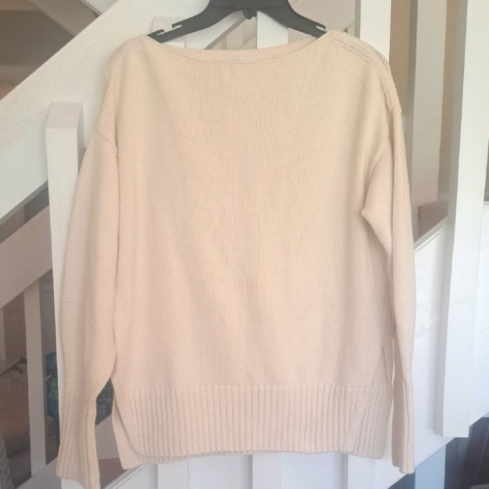 White + Warren Organic Cotton Boatneck Sweater in Cream Sz S EUC